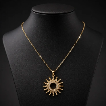 Gold Sunburst Crystal Pendant Necklace